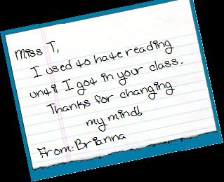 Former struggling reader thank you note